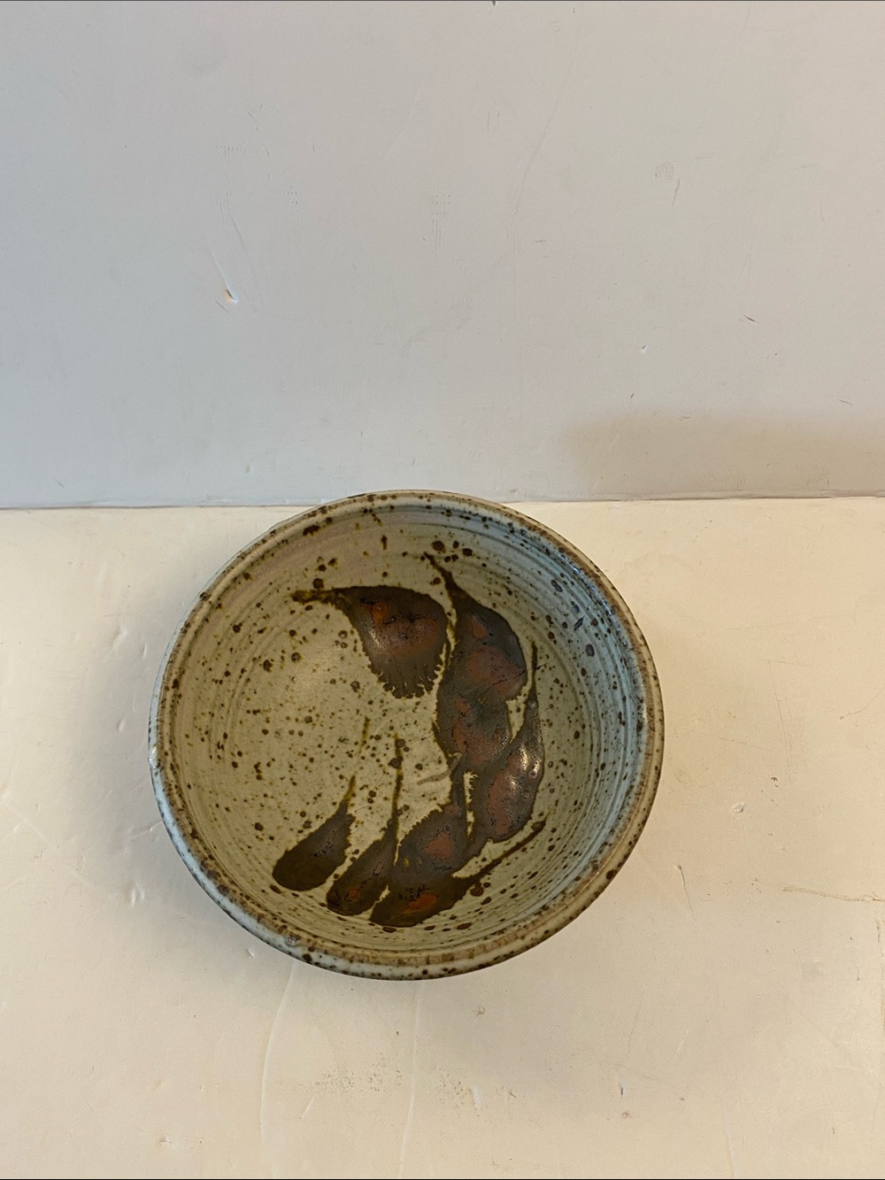 Speckled Ceramic Bowl with Brown Glaze Accents